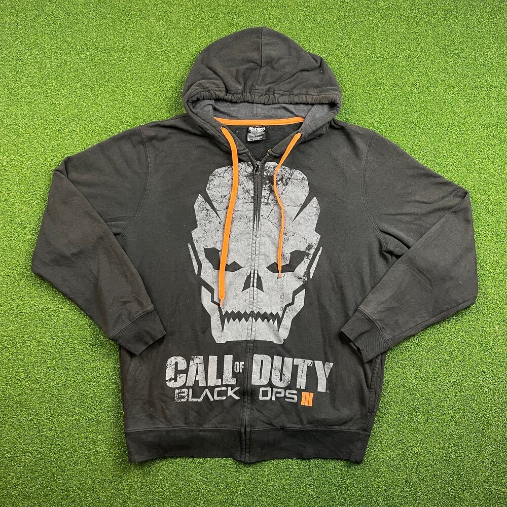 Y2K Call of Duty Black Ops III Skull Graphic Activision Gaming Zip Up Hoodie L